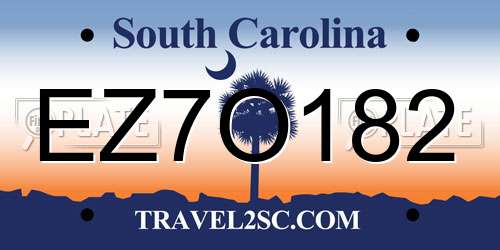 EZ7O182 South Carolina License Plate