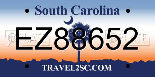 EZ88652 South Carolina License Plate