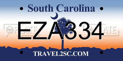 EZA334 South Carolina License Plate