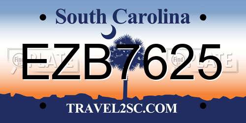 EZB7625 South Carolina License Plate