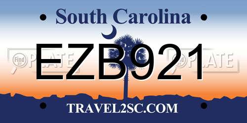 EZB921 South Carolina License Plate
