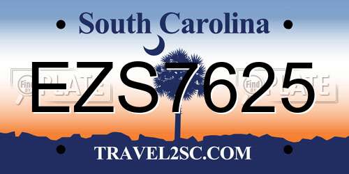 EZS7625 South Carolina License Plate