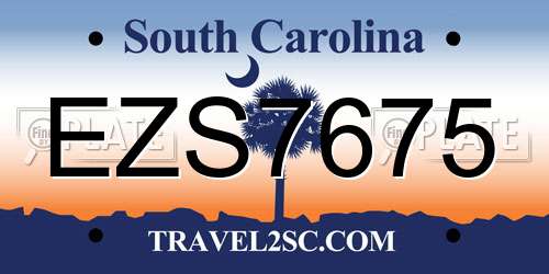 EZS7675 South Carolina License Plate