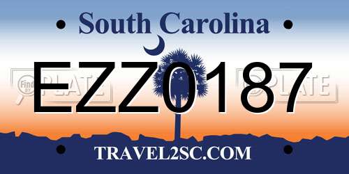 EZZ0187 South Carolina License Plate