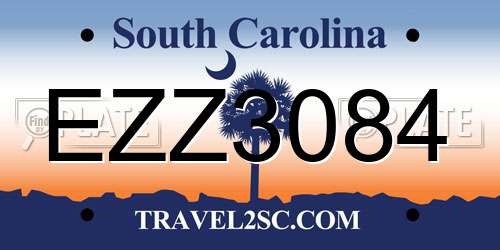EZZ3084 South Carolina License Plate