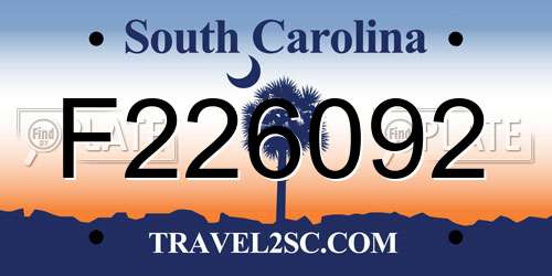 F226092 South Carolina License Plate