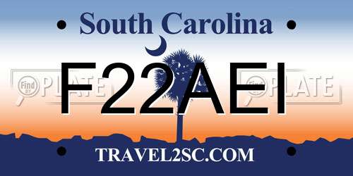 F22AEI South Carolina License Plate