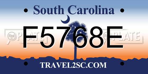 F5768E South Carolina License Plate