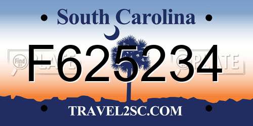 F625234 South Carolina License Plate