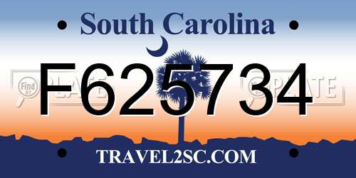 F625734 South Carolina License Plate