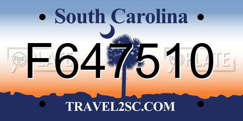 F647510 South Carolina License Plate