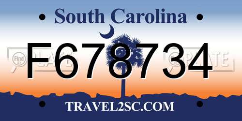 F678734 South Carolina License Plate