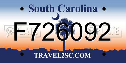 F726092 South Carolina License Plate