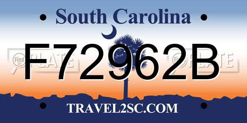 F72962B South Carolina License Plate