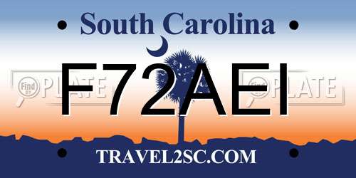 F72AEI South Carolina License Plate