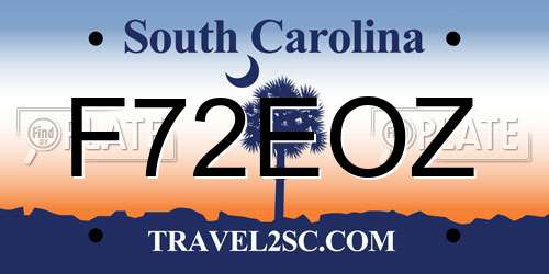 F72EOZ South Carolina License Plate
