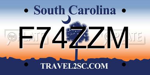 F74ZZM South Carolina License Plate