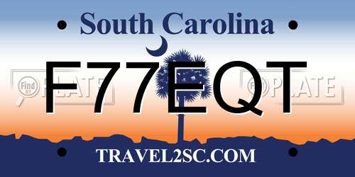 F77EQT South Carolina License Plate