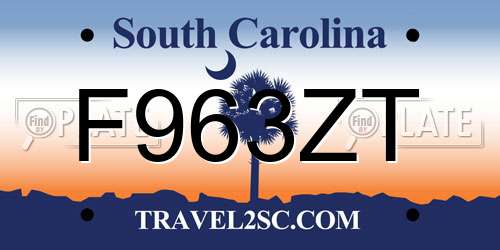 F963ZT South Carolina License Plate