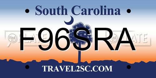 F96SRA South Carolina License Plate