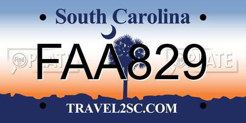 FAA829 South Carolina License Plate