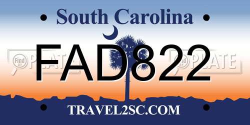 FAD822 South Carolina License Plate