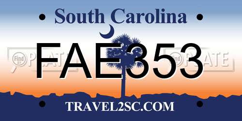 FAE353 South Carolina License Plate