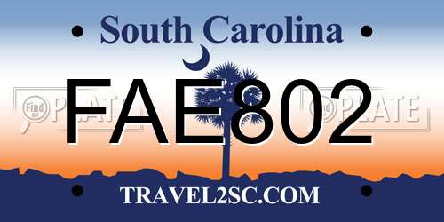 FAE802 South Carolina License Plate