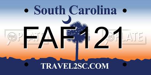 FAF121 South Carolina License Plate