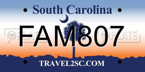 FAM807 South Carolina License Plate