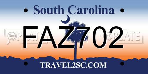 FAZ702 South Carolina License Plate