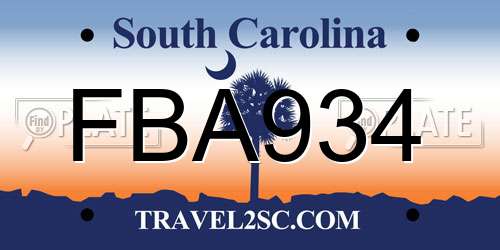 FBA934 South Carolina License Plate