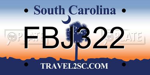 FBJ322 South Carolina License Plate