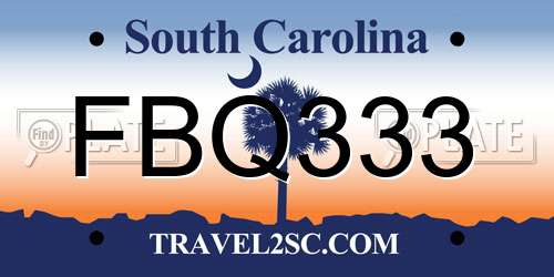 FBQ333 South Carolina License Plate
