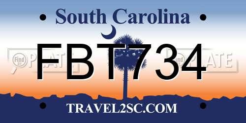 FBT734 South Carolina License Plate