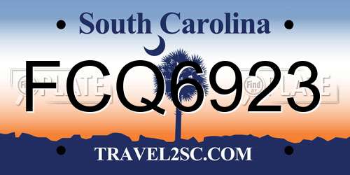 FCQ6923 South Carolina License Plate