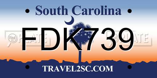 FDK739 South Carolina License Plate