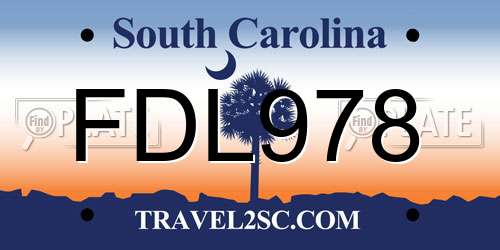 FDL978 South Carolina License Plate