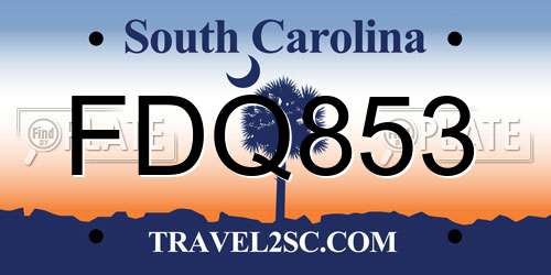 FDQ853 South Carolina License Plate