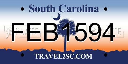 FEB1594 South Carolina License Plate