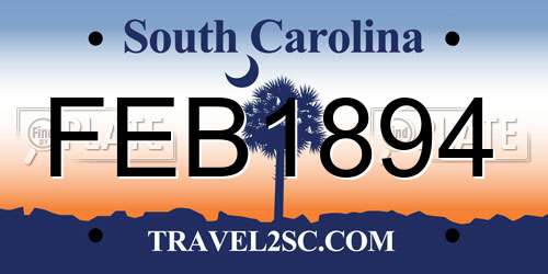 FEB1894 South Carolina License Plate