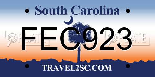 FEC923 South Carolina License Plate