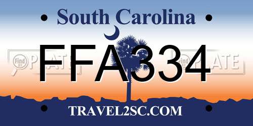 FFA334 South Carolina License Plate