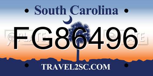 FG86496 South Carolina License Plate