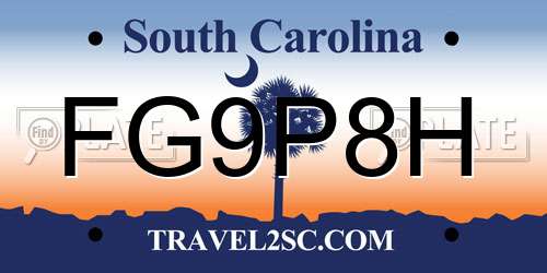 FG9P8H South Carolina License Plate