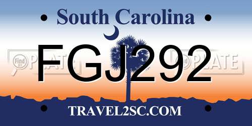 FGJ292 South Carolina License Plate