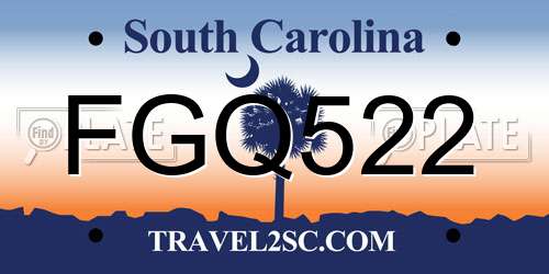 FGQ522 South Carolina License Plate