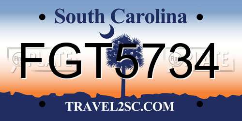 FGT5734 South Carolina License Plate