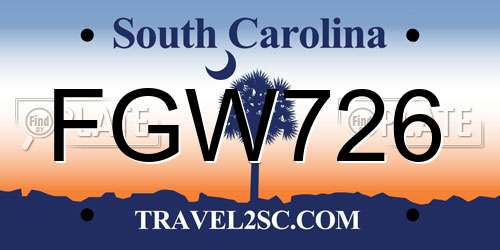 FGW726 South Carolina License Plate