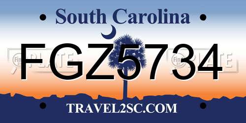 FGZ5734 South Carolina License Plate